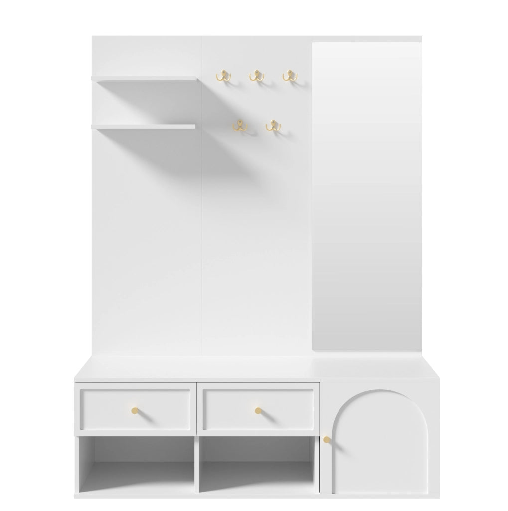 Set guardaroba 120.0x35.0x159.0 cm con specchio e 5 ganci in truciolato bianco