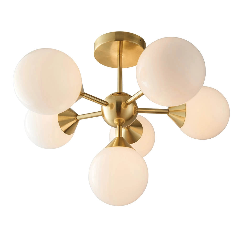 Plafoniera moderna ottone 6 luci G9 sfere vetro Endon