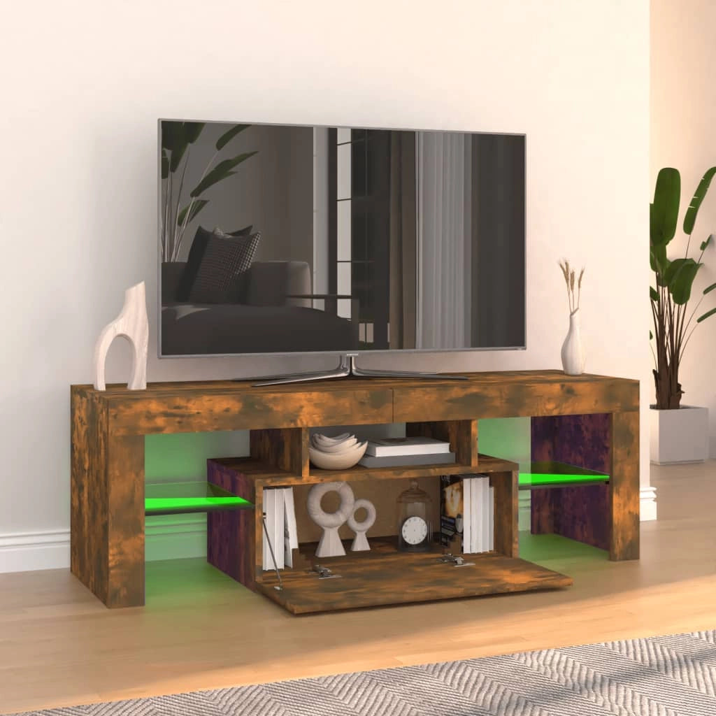 Mobile TV multimediale scaffale TV credenza mobile TV per sala da pranzo soggiorno camera da letto con luci a LED rovere affumicato 120 x 35 x 40 cm marrone 02_0026717