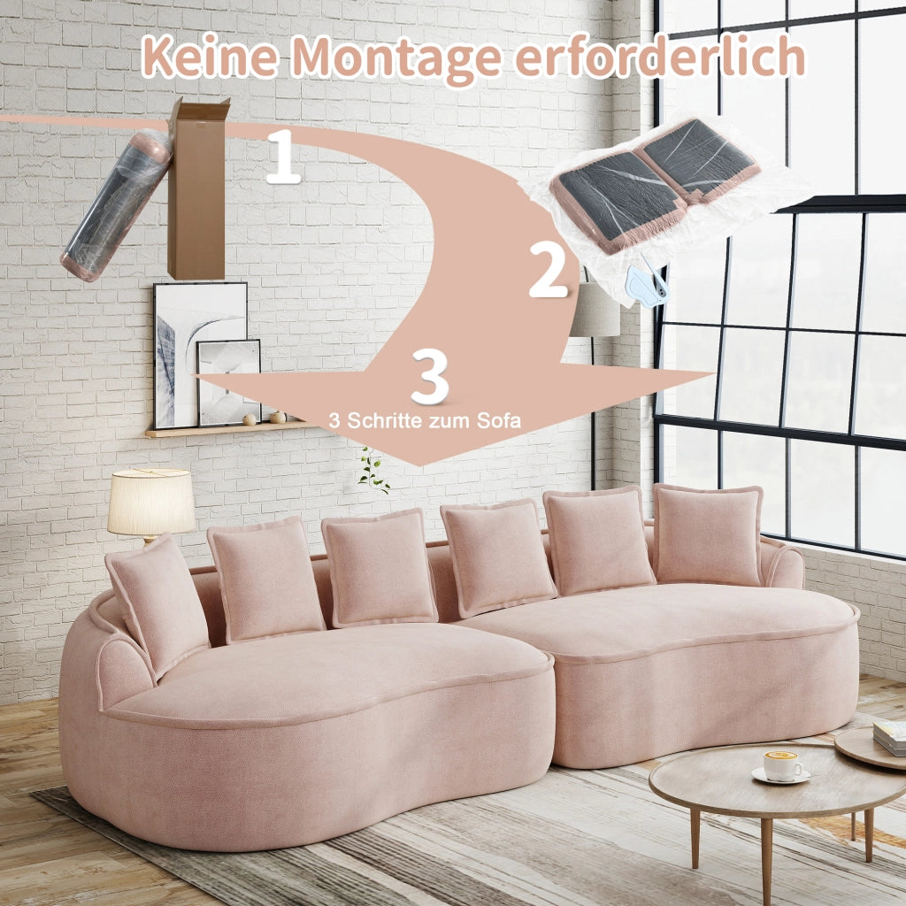 Divano modulare 4 posti con seduta extra profonda; braccioli larghi; senza montaggio; in ciniglia rosa