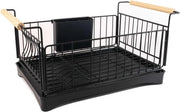 Afdruiprek per servizio in Acciaio inossidabile Nero - 50 x 29 x 23,5 cm - Con cassetta di raccolta e maniglie in legno afdruiprek con cassetta di raccolta ripiegabile