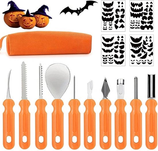 Set di Caricatura di Zucche Professionale 15 pezzi per Halloween - Strumento di Caricatura di Zucche di Alta Qualità - Adatto per Bambini - Con Tasca Portatile