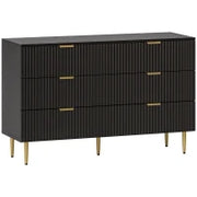 Cassettiera 6 Cassetti Comoda per Camera da Letto, Mobile Moderno con Maniglie e Piedi Dorati, 120 x 40 x 76,5 cm, Nero
