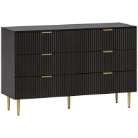 Cassettiera 6 Cassetti Comoda per Camera da Letto, Mobile Moderno con Maniglie e Piedi Dorati, 120 x 40 x 76,5 cm, Nero