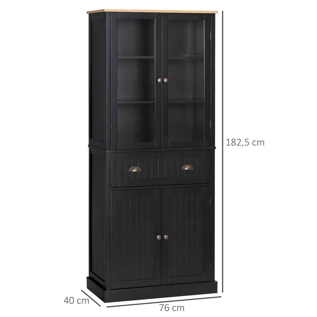 Buffet per cucina ¨C zephmum ¨C 4 ante, 2 vetrate, 1 cassetto, nero