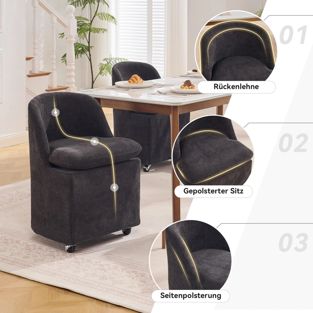 Sedia da Pranzo Set da 2 Girevole a 360° con Rivestimento Sfoderabile in Ciniglia Grigio