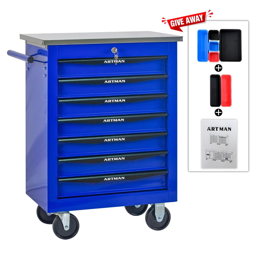 Mobile contenitore con 7 cassetti e ruote con chiusura a chiave per garage; officina e magazzino