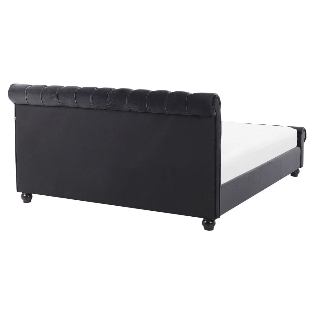 Letto Rivestimento in velluto Nero Gambe in legno Nero 160 x 200 cm capitonnè Glam