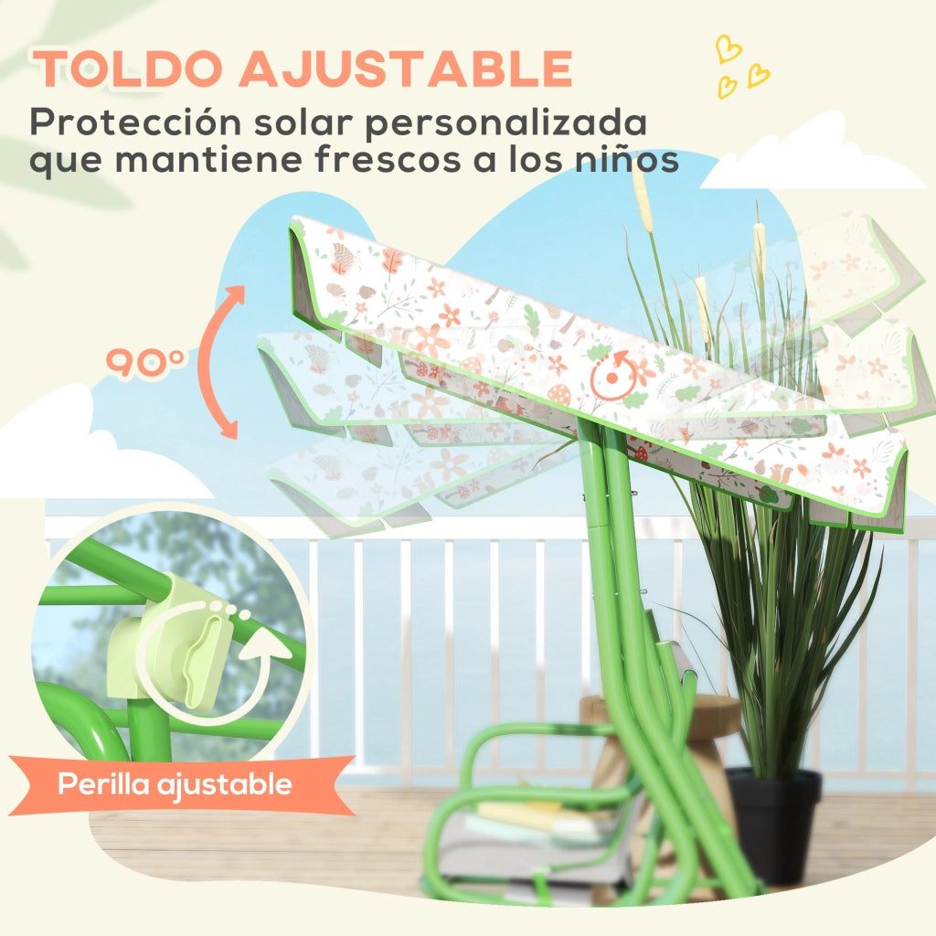 Altalena da Giardino per Bambini con Tettoia e Cinture di Sicurezza ¨C Zephmum ¨C Verde 112x75x120 cm
