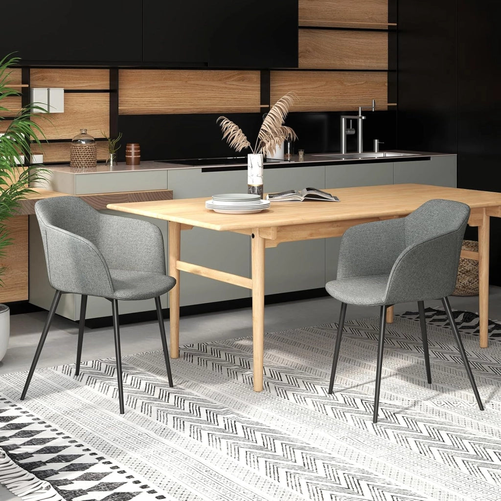 Set di 2 sedie per il tempo libero, set di sedie da pranzo rivestite con gambe in metallo, schienale ergonomico imbottito per sala da pranzo, cucina, patio (grigio)