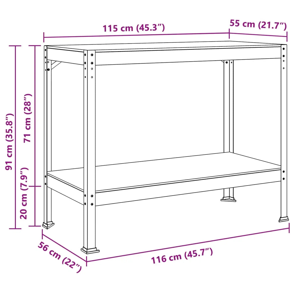 Banco da lavoro con lo scaffale Nero 115 x 55 x 91 cm