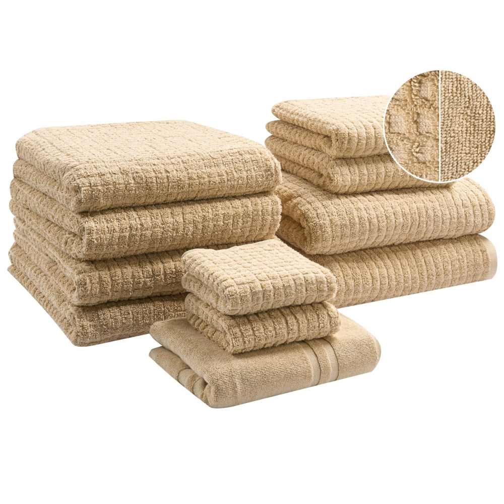 Set di 11 asciugamani Beige Sabbia in cotone per ospiti Asciugamano da bagno e tappetino da bagno