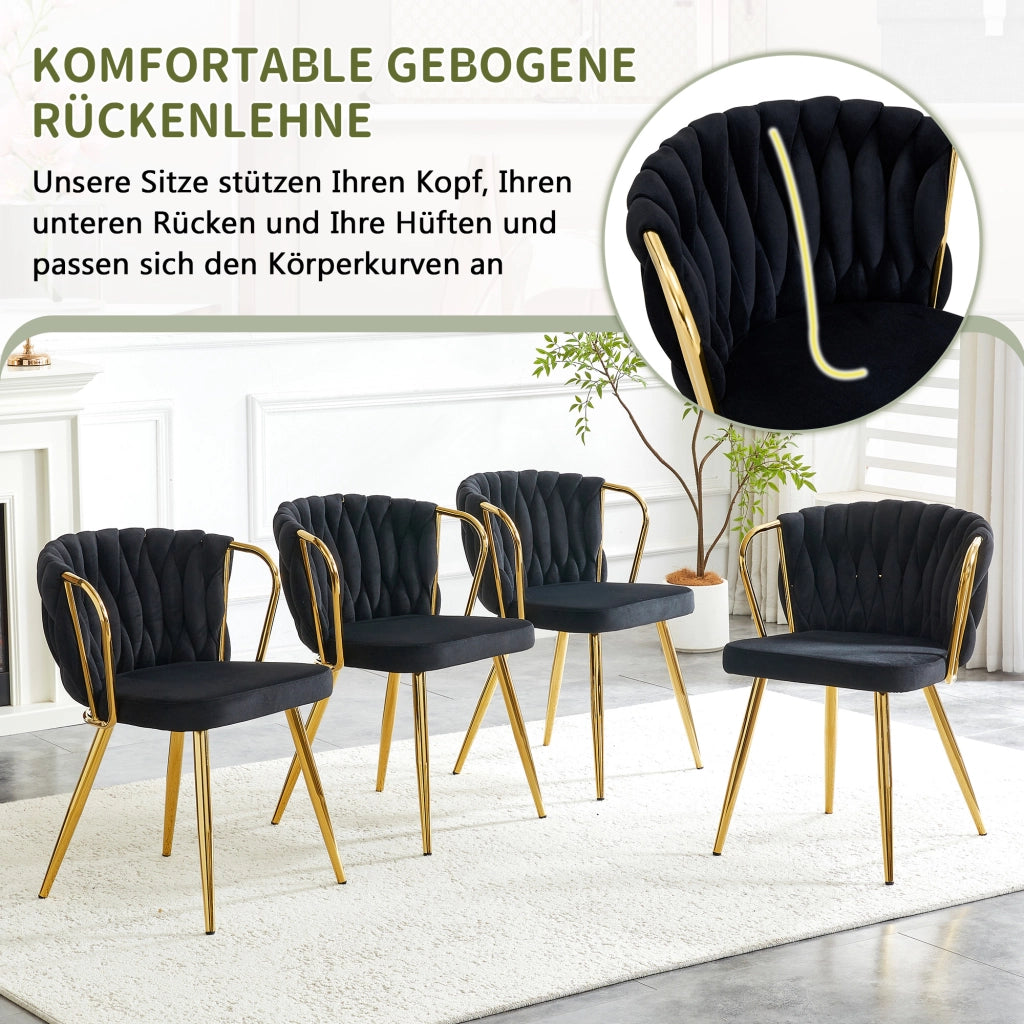 SEDIA da pranzo in velluto nero con gambe in metallo oro 59.5×51.5×45.5 cm
