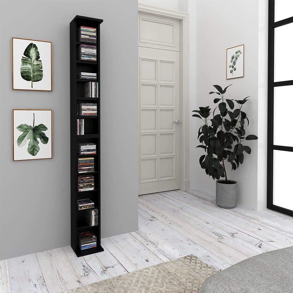 Scaffale porta cd, Nero, 21 x 183.6 cm Alto, con ripiani regolabili in altezza per una conservazione flessibile dei media