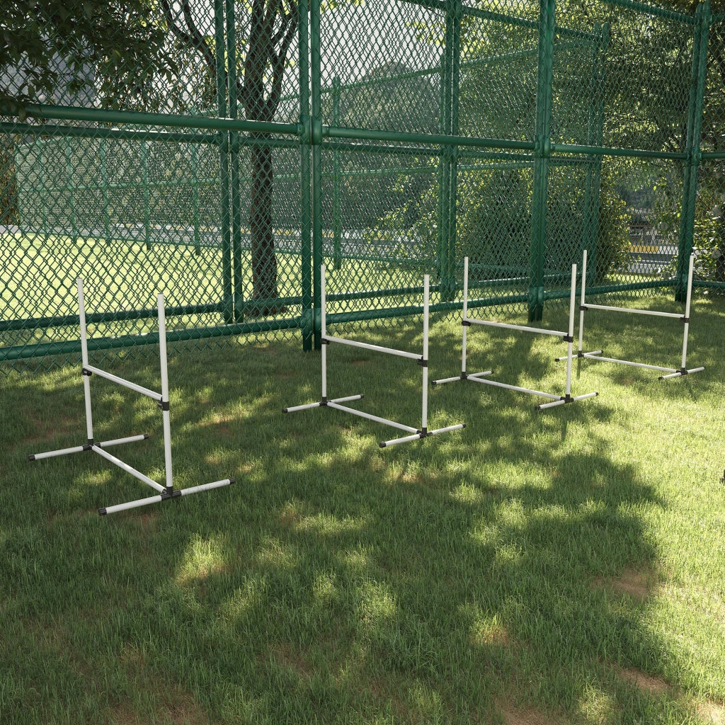 Set agility per cani con 4 ostacoli, 2 bastoni slalom e 4 picchetti, plastica bianca, altezza regolabile e borsa