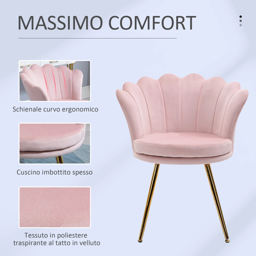 Poltrona Vintage in Velluto con Gambe Dorate Rosa ¨C zephmum ¨C Rosa