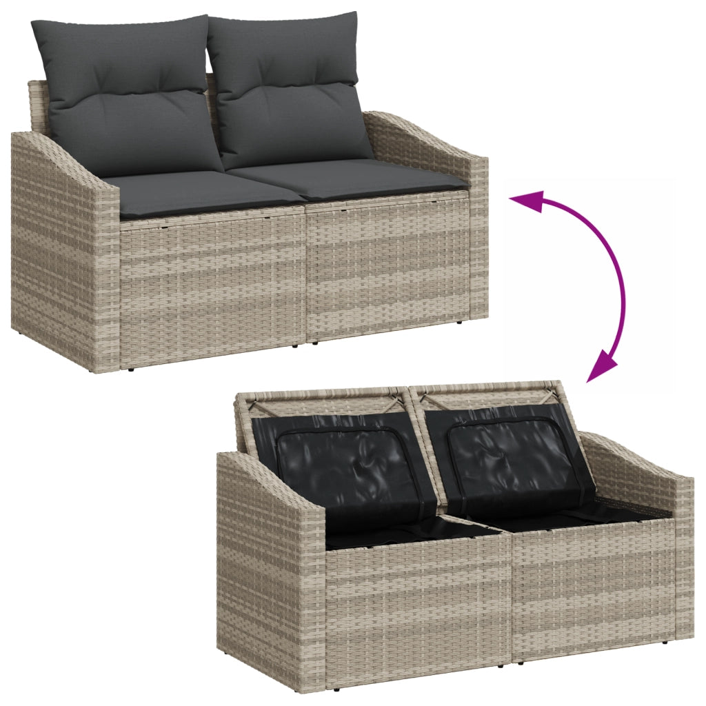Set da Pranzo da Giardino 9 Pezzi con Cuscini Rattan Grigio