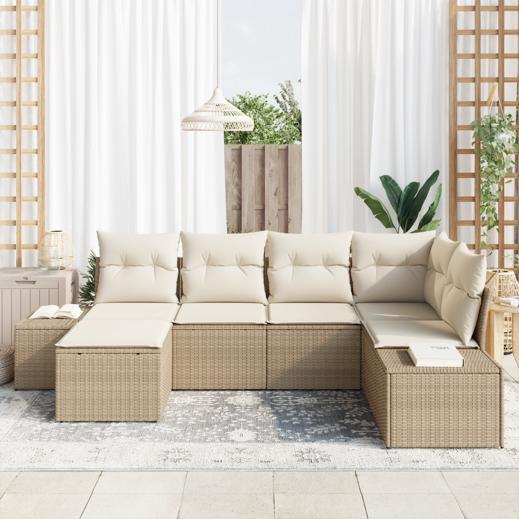 Set divano da giardino 6 pezzi con cuscini - Rattan poliestere beige