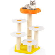 Torre per gatti con comodo trespolo in morbido peluche in sisal per saltare, Albero per gatti da interno a forma di fiore Giallo-Alberi Tiragraffi