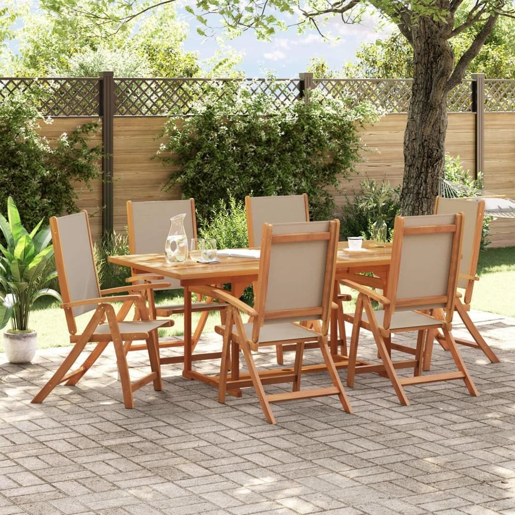 Set da pranzo da giardino 7 pezzi in legno massello di acacia e textilene, set tavolo e sedie da giardino, tavolo terrazza esterna e sedie, set terrazza, mobili da giardino esterno - 3279317