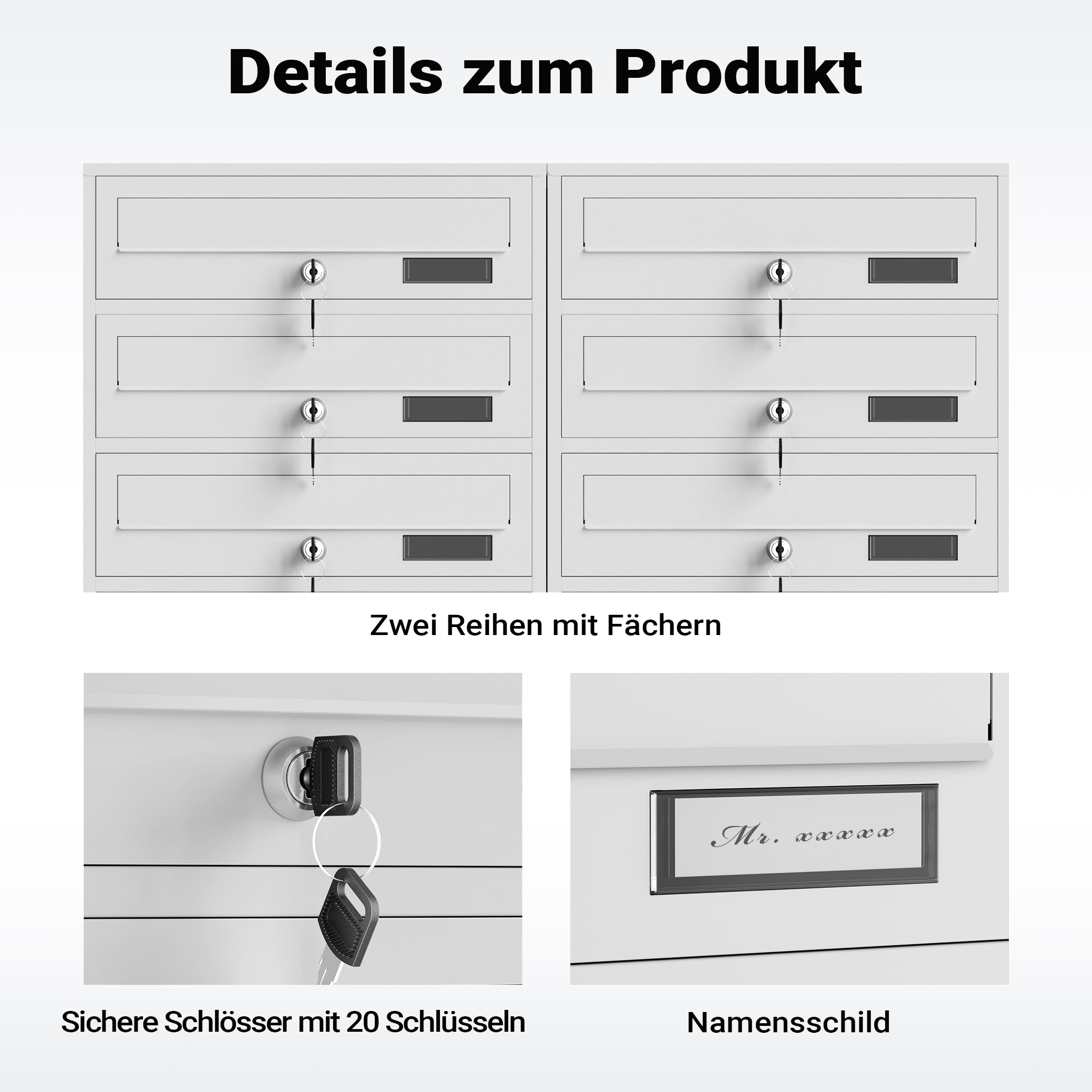 Cassetta postale condominiale autoportante 10 posti, bianco, 2 moduli 945 x 270 x 1500 mm