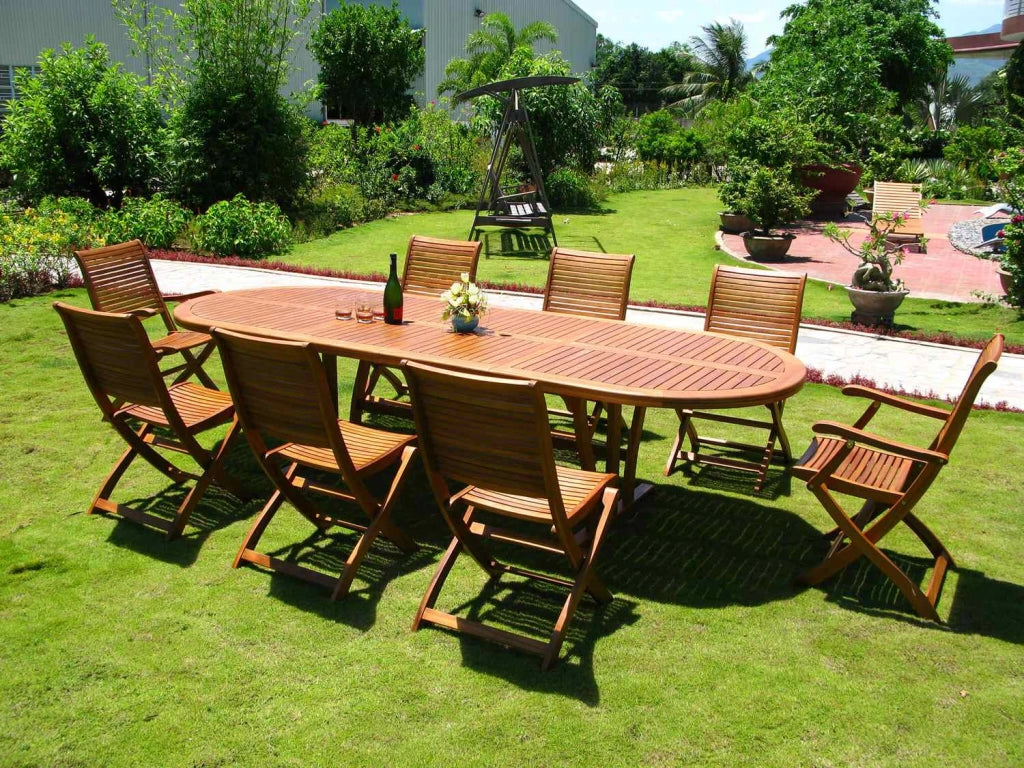 Tavolo ovale estensibile 200/300x110 cm in legno massiccio di acacia