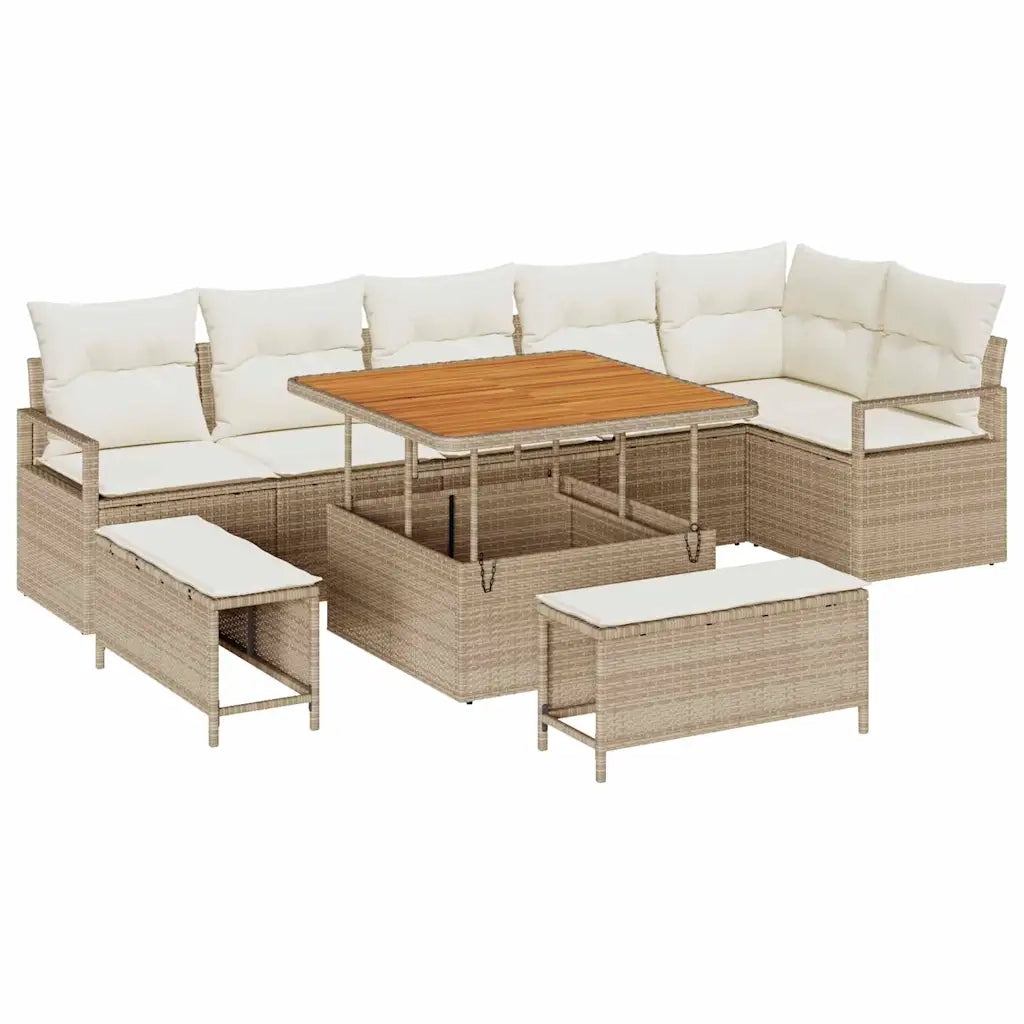 Set Divano da Giardino con cuscino 9 pcs Beige e Crema 3364486