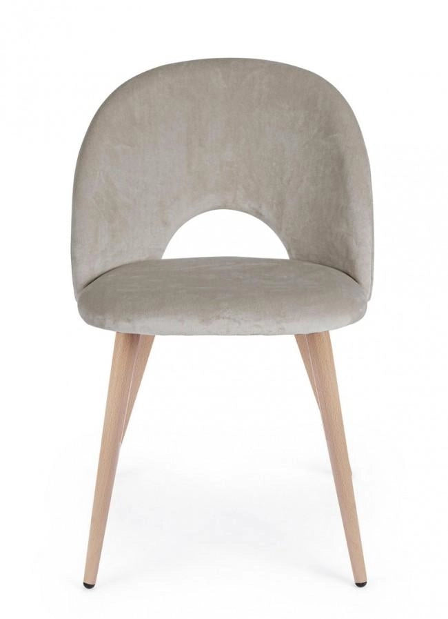 Set 4 Sedie 53x60x82 cm in Poliestere Effetto Velluto Tortora