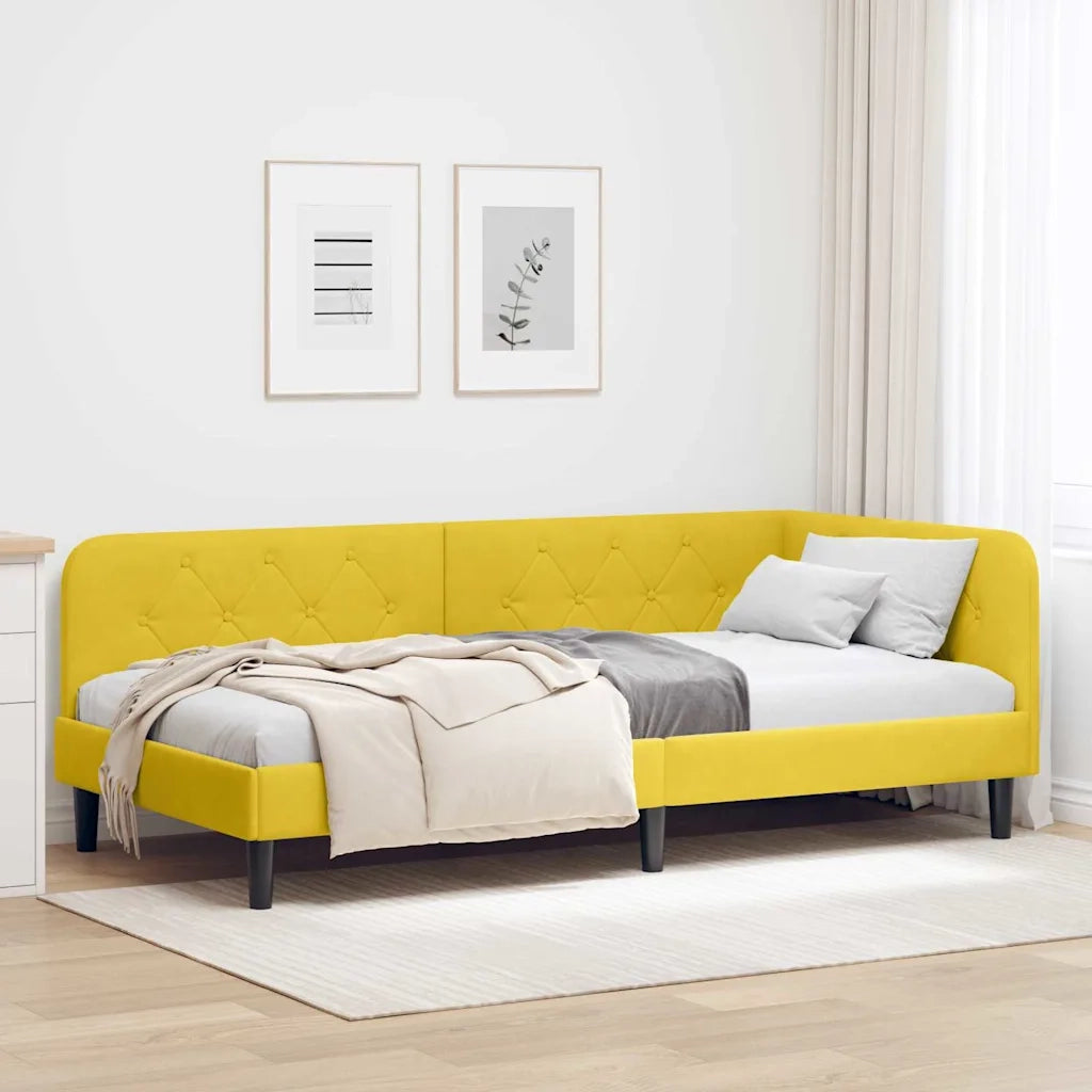 Cornice del letto ad angolo Giallo 100 x 200 cm Velluto 42016622