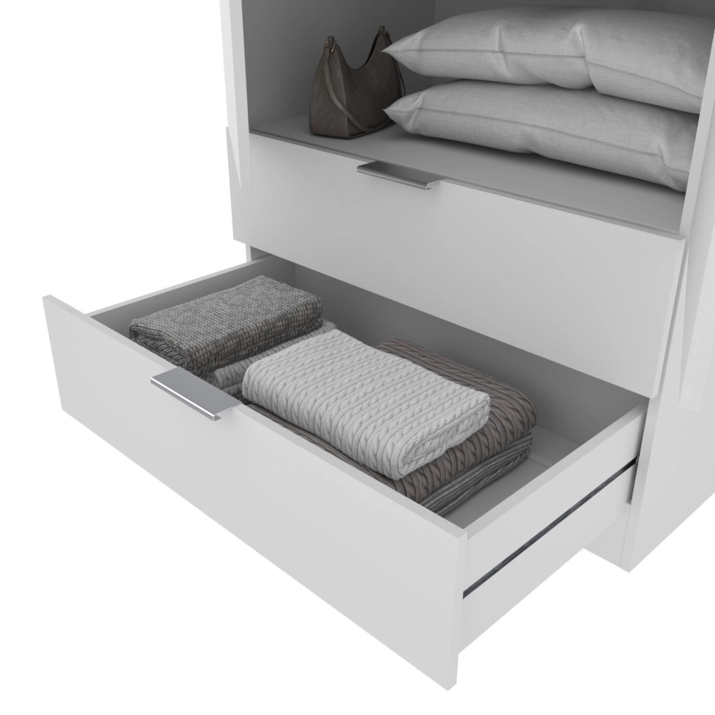 Armadio Multiuso Per Camera Da Letto Con Appendiabiti 2 Ante Maniglie In Metallo E 2 Cassetti Ideale Per Arredare La Tua Stanza 180 X 81 X 52 Cm Bianco