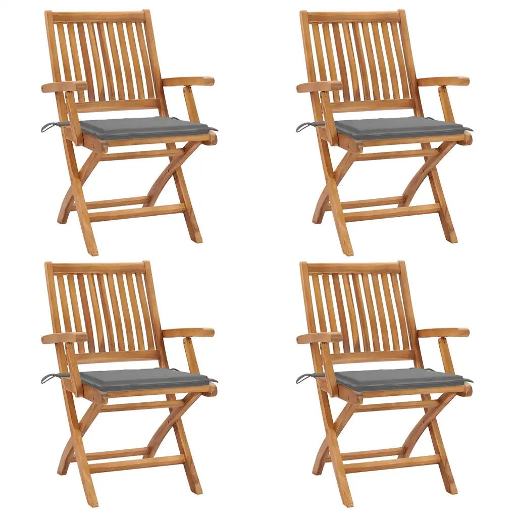 Sedie da Giardino Pieghevoli con Cuscini 4 pz Massello di Teak cod mxl 75177