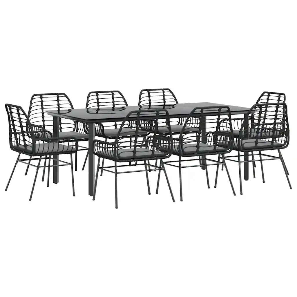 Set da Pranzo da Giardino 9 pz con Cuscini Polyrattan Vetro