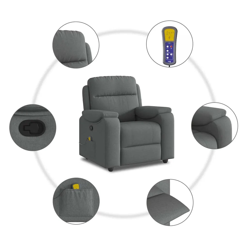 Poltrona Massaggiante | Sedia Relax Reclinabile Grigio Scuro in Tessuto