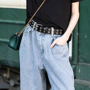 Cinturino in Pelle - Nero - Unisex - Con Doppie Tacche - per Uomini e Donne