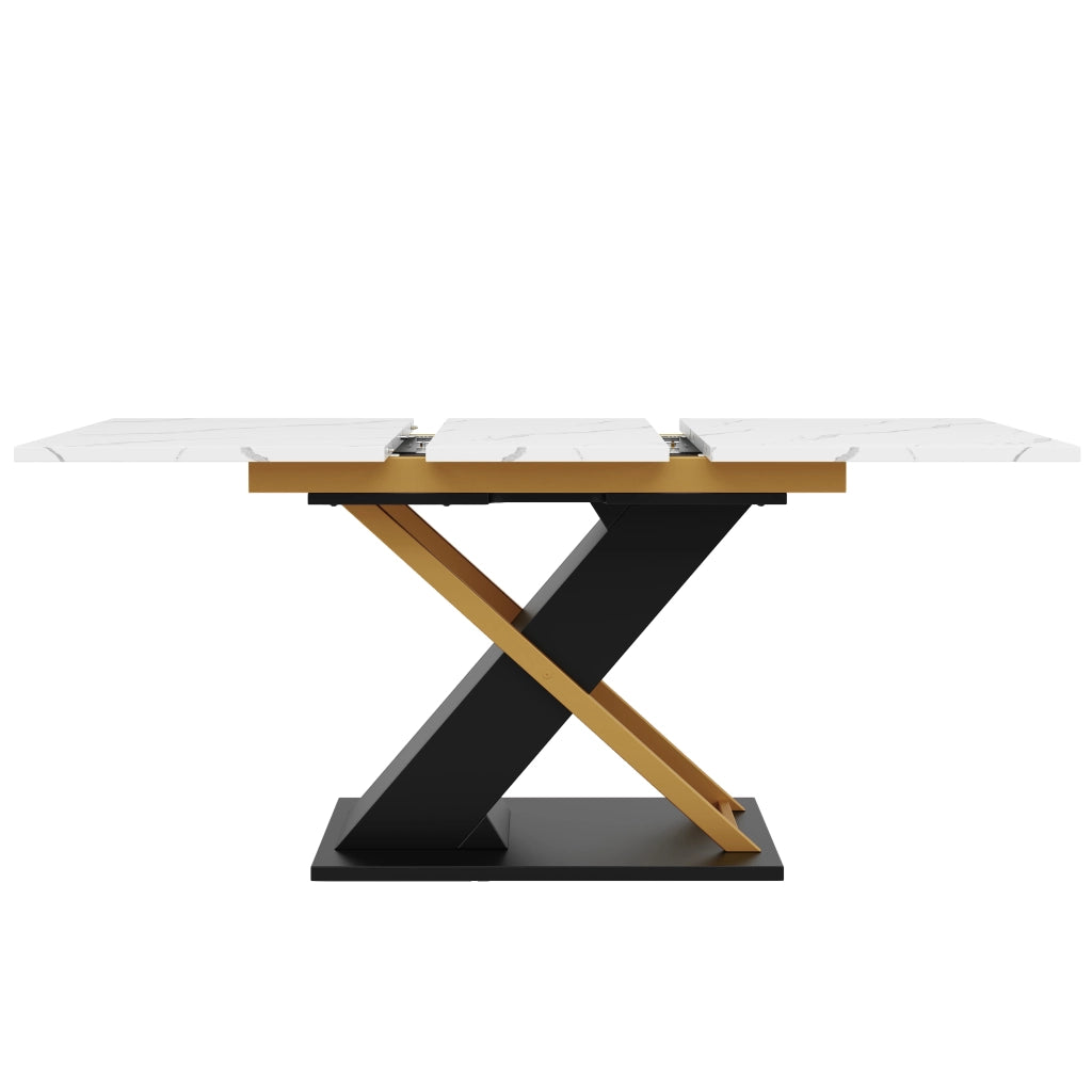 Tavolo da pranzo allungabile in MDF effetto marmo con guide in metallo per cucina e soggiorno nero 120 × 80 × 75,4 cm