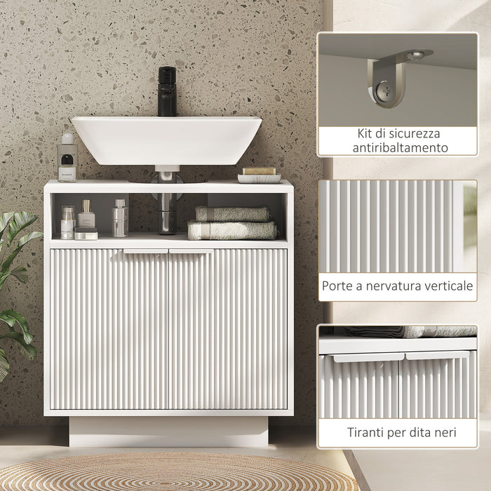 Mobile Sotto Lavabo Bagno 60x33x63 cm Ante Design Canettato in MDF Bianco