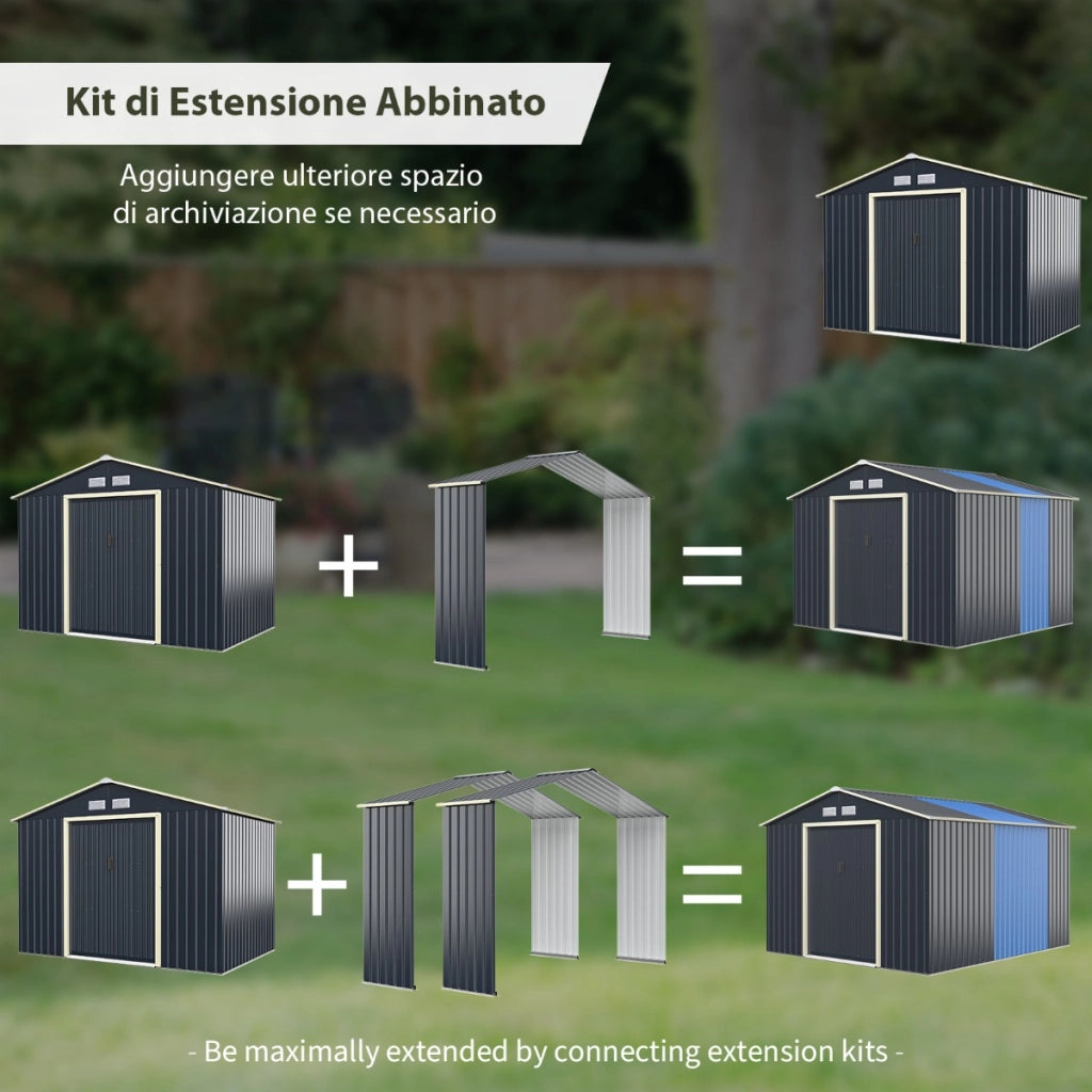 Kit di estensione abbinato per capanno degli attrezzi da giardino, Estensione per casetta organizer 277x64x202cm-Casette da giardino