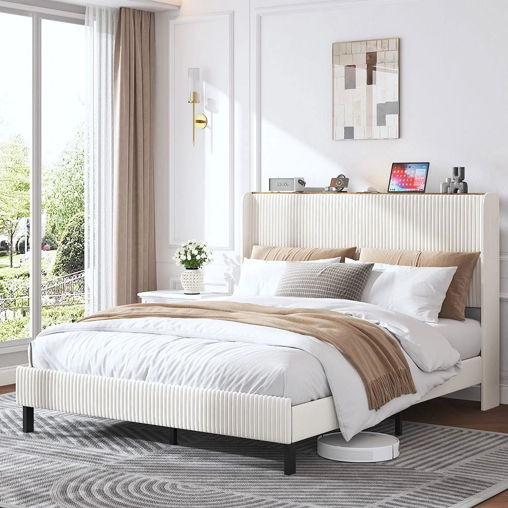 Letto Contenitore Imbottito 160x200cm - Xylo - Testiera Tessuto con Design Anti-Scorcio