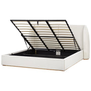 Letto matrimoniale con contenitore rivestito in tessuto bianco sporco con ampia testata 180 x 200 cm camera da letto elegante