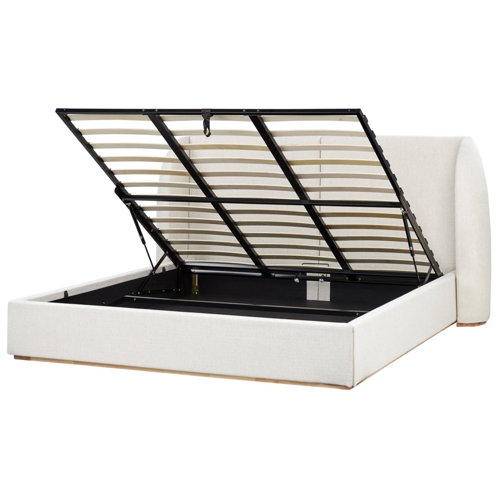 Letto matrimoniale con contenitore rivestito in tessuto bianco sporco con ampia testata 180 x 200 cm camera da letto elegante