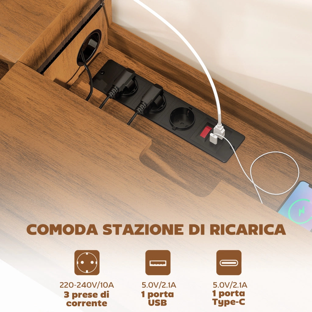 Mobile TV Sospeso con Cassetto, Ripiani e Prese ¨C zephmum ¨C Noce, 120x24x22.4 cm
