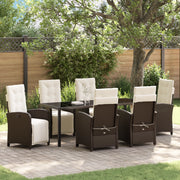 Set da Pranzo per Giardino 7 Pezzi con Cuscini in Rattan Marrone