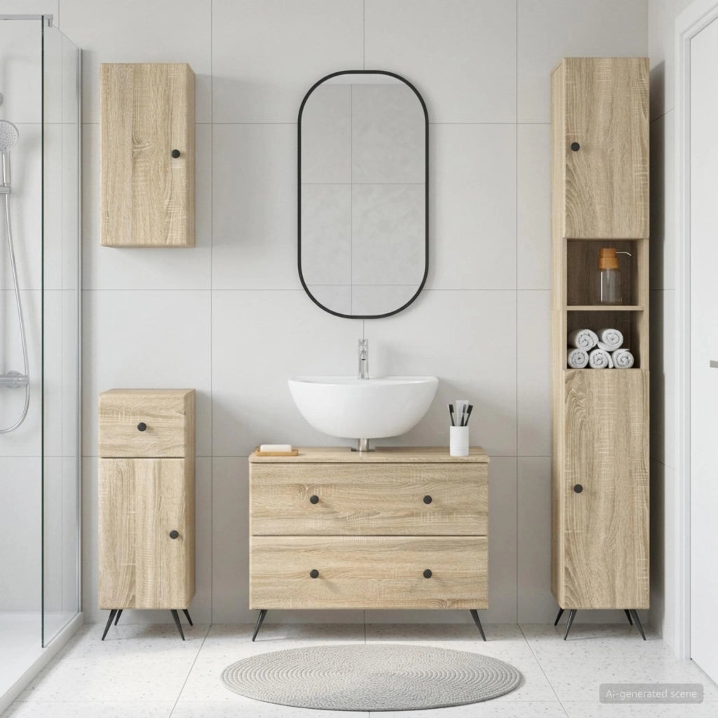 Set di Mobili da Bagno da 4 Pezzi BREDA Rovere Sonoma 3417965