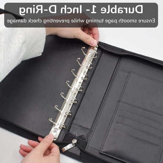 Organizzatore di Portafoglio in Pelle PU Nera con Cerniera per 600 Assegni Commerciali e 3-in-1, Adatto per Fogli da 23x33cm