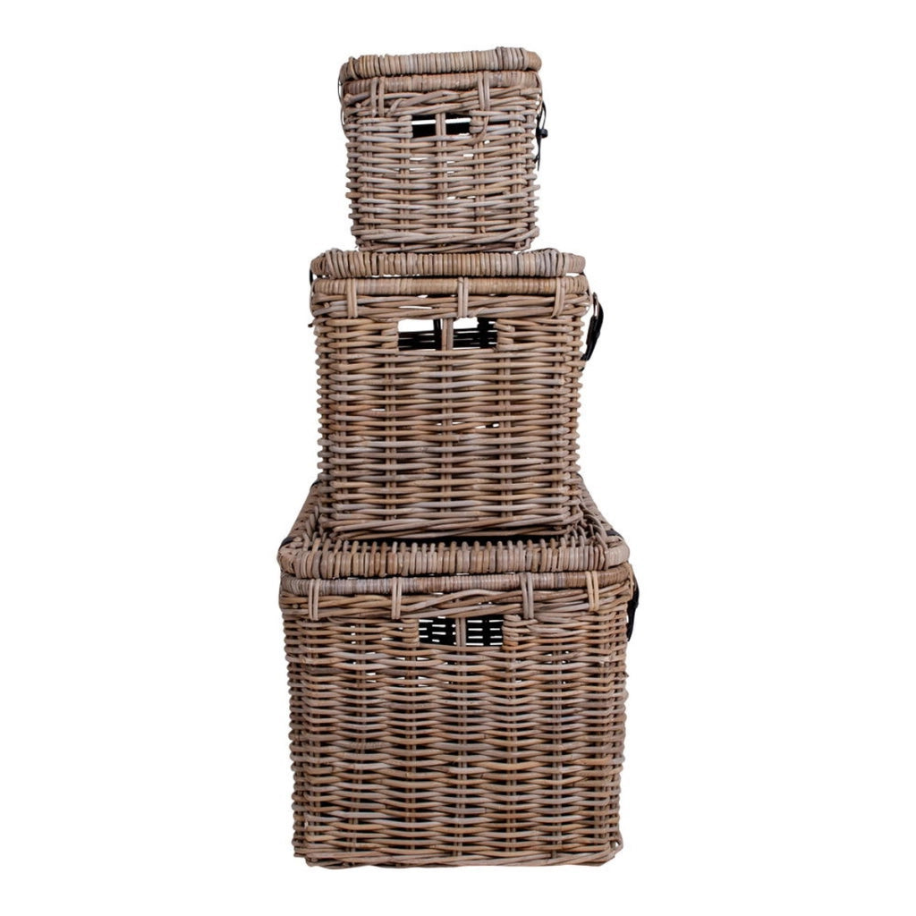 Set di 3 Cesti Portaoggetti Depok, Marrone, Rattan, 81x51x48 cm