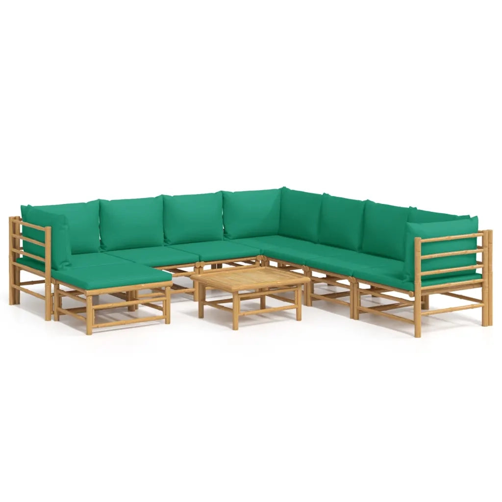 Set Salotto da Giardino 9pz con Cuscini Verdi BambÃ¹
