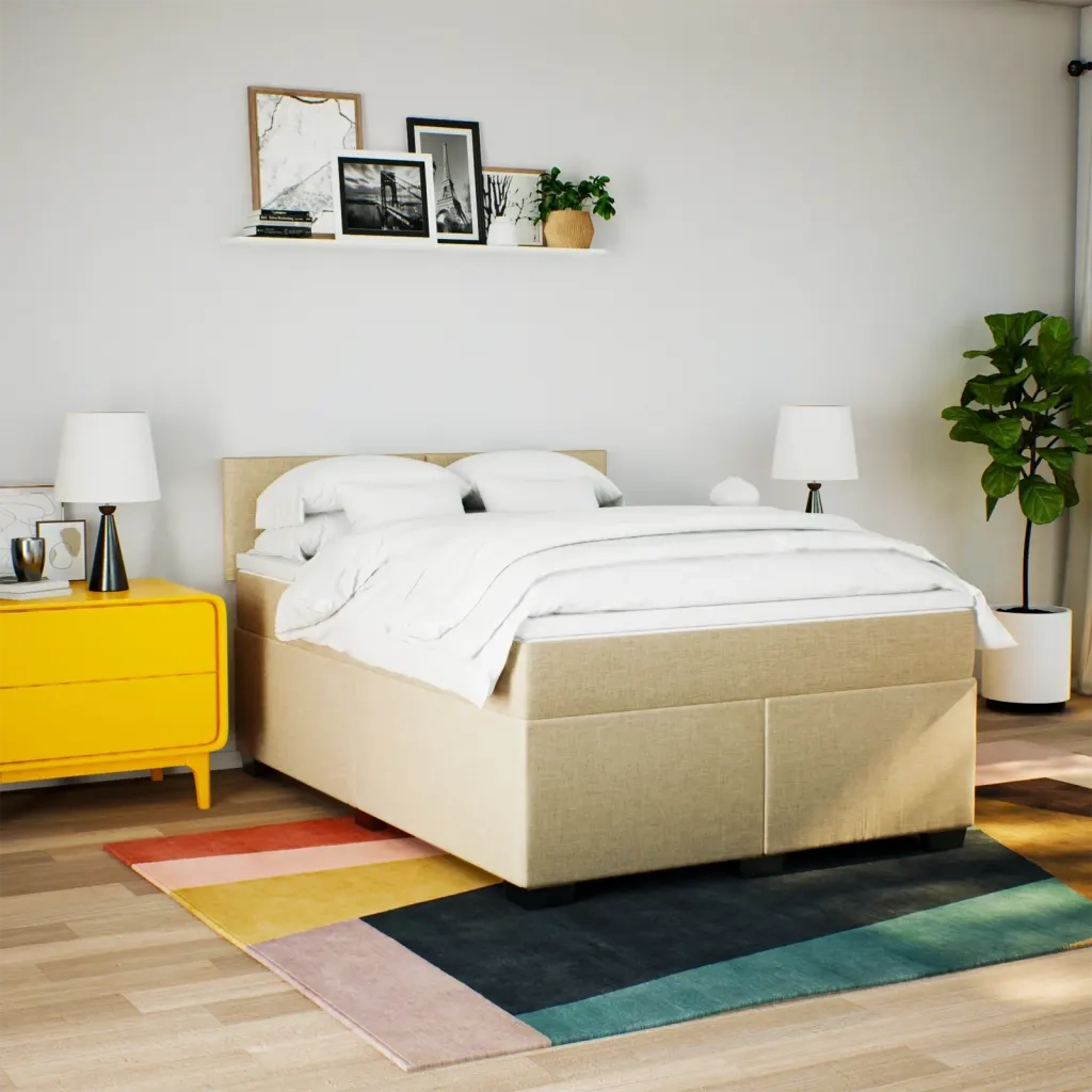 vidaXL Giroletto a Molle con Materasso Crema 160x200 cm in Tessuto
