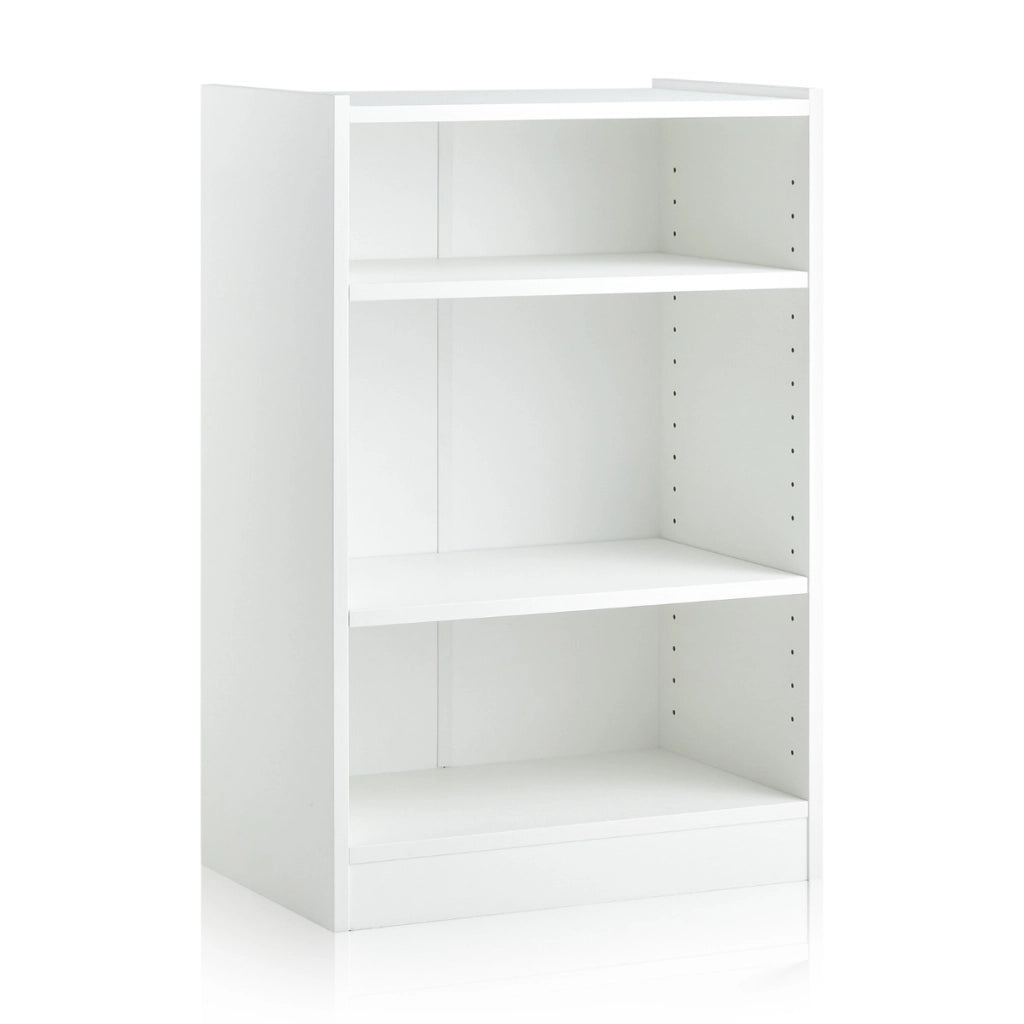 Libreria a 3 piani regolabili con dispositivo antiribaltamento, Scaffale aperto a pavimento per soggiorno Bianco-Librerie