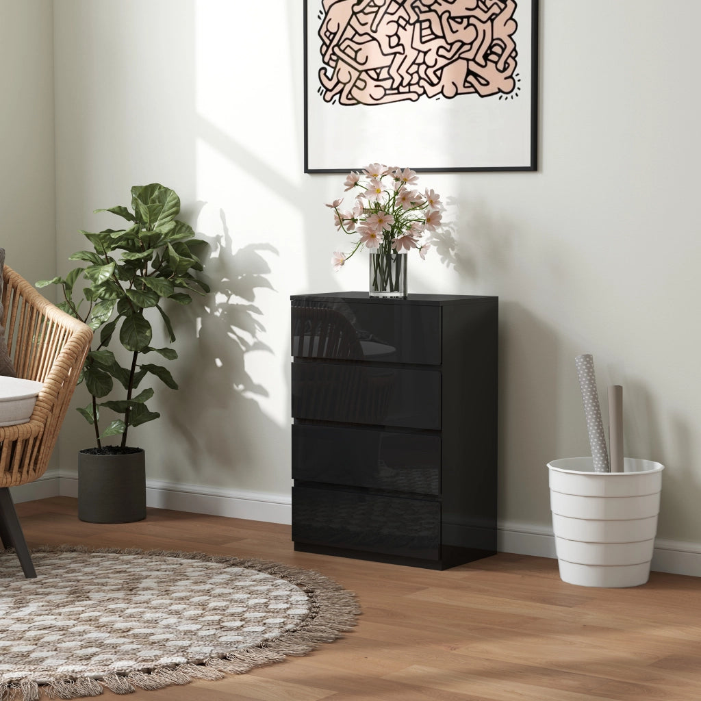 Cassettiera 4 Cassetti 55x33x80 cm Design Moderno e Multiuso in Legno Nero