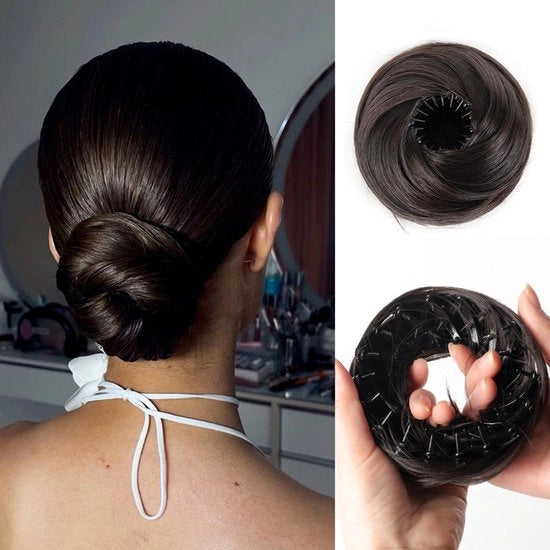 Pruken in forma di crocchetta con anello per donne pruken con adesivo pruken con nodo copricapo, marrone-nero